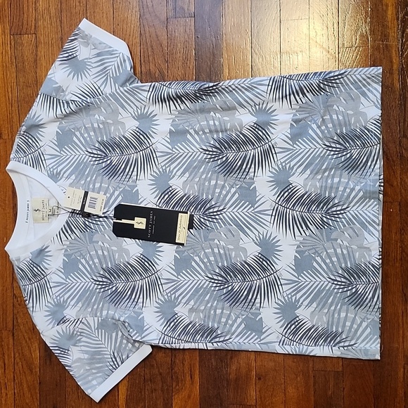 NWT Scott James White and Grey Tropical Print T-Shirt - Picture 1 of 5